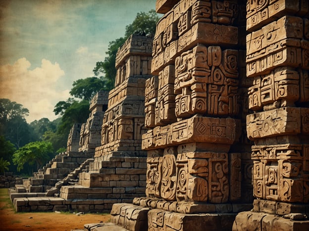 Auf dem Bild sind große Steinstelen und Mauern zu sehen, die typisch für die Maya-Zivilisation sind. Diese Struktur könnte Santa Rosa de Copán darstellen, einen bedeutenden archäologischen Standort in Honduras.

Santa Rosa de Copán war während der klassischen Periode der Maya (250-900 n. Chr.) ein wichtiges kulturelles und politisches Zentrum. Der Ort ist bekannt für seine beeindruckenden Monumente, Stelen und Tempel, die häufig mit kunstvollen Reliefs und Inschriften verziert sind. Diese Artefakte bieten wertvolle Einblicke in die Geschichte, Religion und Gesellschaft der Maya und sind ein UNESCO-Weltkulturerbe. Santa Rosa de Copán spielte eine zentrale Rolle im Handel und Austausch zwischen verschiedenen Maya-Städten und war ein bedeutendes religiöses Zentrum.