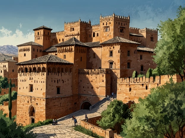 Auf dem Bild ist eine beeindruckende Burg oder Festung zu sehen, die an die Alhambra in Granada erinnert. Granada ist bekannt für ihre faszinierende Architektur und Geschichte. 

Ein Besuch der Alhambra bietet eine wunderbare Gelegenheit, die arabische Architektur und die wunderschönen Gärten zu bewundern, besonders die Gärten des Generalife. Die Aussicht von den Terrassen der Alhambra auf die Stadt und die Sierra Nevada ist atemberaubend. 

Darüber hinaus kann man in den engen, verwinkelten Gassen des Albaicín spazieren und das maurische Erbe der Stadt entdecken. Auch Tapas in den traditionellen Bars zu probieren, gehört zu den beliebten Aktivitäten. Granada hat eine reiche kulturelle Szene, in der Flamenco-Shows oft in den Höhlen von Sacromonte stattfinden.