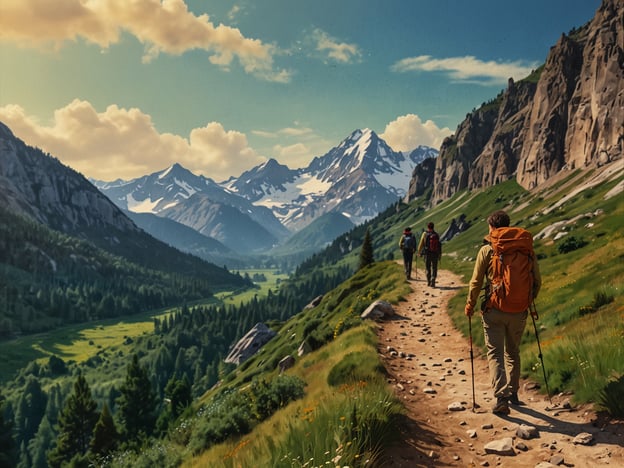 Auf dem Bild sind Wanderer zu sehen, die auf einem malerischen Pfad durch eine grüne Landschaft mit Bergen im Hintergrund gehen. Diese Szenerie könnte perfekt für abenteuerliche Ausflüge rund um den Momotombo sein, wo Naturfreunde die atemberaubende Aussicht auf Vulkane und Berge genießen können. Solche Wanderungen bieten die Möglichkeit, die vielfältige Flora und Fauna der Region zu entdecken und die Ruhe der Natur zu erleben.