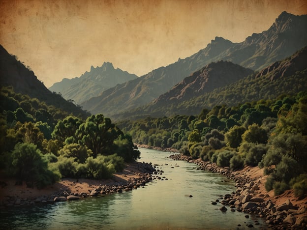 Auf dem Bild ist eine malerische Landschaft mit einem Fluss und majestätischen Bergen im Hintergrund zu sehen. Solche Szenen finden sich oft auf beliebten Wanderwegen wie dem **West Highland Way** in Schottland oder dem **Inka Trail** in Peru. Auch die **Zugspitze** in Deutschland oder die **Dolomiten** in Italien bieten atemberaubende Aussichten, die ähnlich wirken. Diese Routen zeichnen sich durch ihre naturnahe Schönheit und abwechslungsreiche Landschaften aus, die Wanderer und Naturliebhaber anziehen.