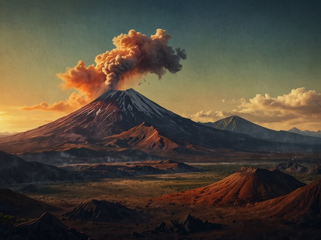 Auf dem Bild ist der Volcán San Cristóbal zu sehen, ein aktiver Vulkan in Nicaragua. Er ist der höchste Vulkan des Landes und gehört zur Anden-Vulkanreihe. Der Vulkan hat eine markante conische Form und ist bekannt für seine häufigen Ausbrüche, die sowohl Asche als auch Lava freisetzen können. Die Umgebung zeigt eine vulkanische Landschaft mit unterschiedlichen Formationen und einer dramatischen Himmelsszenerie, wobei der Vulkan in einem beeindruckenden Lichtspiel dargestellt wird.