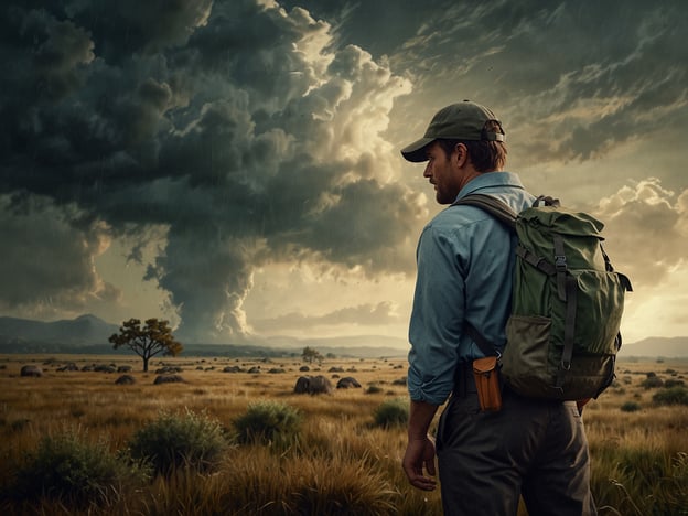 Auf dem Bild ist eine Person mit einem Rucksack zu sehen, die in einer weitläufigen Landschaft mit dramatischen Wolkenformationen steht. Es sieht aus, als ob ein Gewitter aufziehen könnte, was auf Veränderungen im Wetter hindeutet.

Hier sind einige Tipps für deinen Wanderausflug, insbesondere bei unbeständigem Wetter:

1. **Wettervorhersage prüfen:** Bevor du losgehst, schau dir die Wetterprognose an und sei auf plötzliche Wetteränderungen vorbereitet.

2. **Geeignete Bekleidung:** Trage wetterfeste Kleidung und nimm eine wasserdichte Jacke mit. Schichte deine Kleidung, um dich an unterschiedliche Temperaturen anzupassen.

3. **Rucksack packen:** Stelle sicher, dass dein Rucksack ausreichend Proviant, Wasser und Erste-Hilfe-Material enthält. Eine Taschenlampe kann bei schlechtem Wetter nützlich sein.

4. **Karten und Navigation:** Nimm eine physische Karte oder ein GPS-Gerät mit. Bei dichten Wolken kann die Sicht eingeschränkt sein.

5. **Sicherheit zuerst:** Wenn das Wetter sich rapide verschlechtert, beende deine Wanderung frühzeitig und suche Schutz.

6. **Bereite dich auf den Überraschungen vor:** Halte deine Ausrüstung in gutem Zustand und hab immer einen Plan für den Fall, dass du die Route ändern musst.

Viel Spaß und pass auf dich auf!