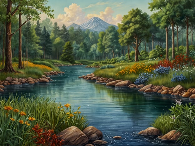 Das Bild zeigt eine friedliche Flusslandschaft mit üppigem Grün, bunten Blumen und einem Berg im Hintergrund. Diese Szenerie spiegelt die ökologische Bedeutung des Río Indio Maíz wider. 

Der Río Indio Maíz ist ein wichtiges Ökosystem, das eine Vielzahl von Lebensräumen unterstützt. Die Artenvielfalt in dieser Region ist hoch und umfasst viele endemische Pflanzen- und Tierarten. Der Fluss und seine Umgebung sind entscheidend für die ökologische Gesundheit, da sie Wasserressourcen bereitstellen, Lebensräume für zahlreiche Tierarten bieten und zur Regulierung des lokalen Klimas beitragen. 

Darüber hinaus spielt die Region eine wichtige Rolle im Wasserhaushalt und schützt gegen Erosion, während sie gleichzeitig ein wichtiges Habitat für wildlife und eine Quelle für lokale Gemeinschaften zur nachhaltigen Nutzung darstellt. Dies macht den Río Indio Maíz zu einem unerlässlichen Teil des ökologischen Gleichgewichts in der Region.