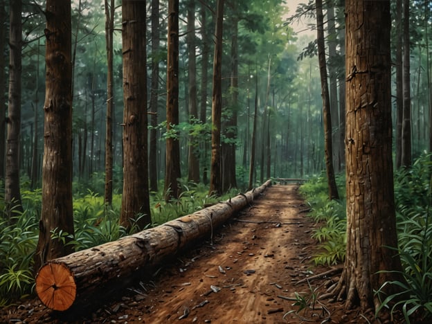 Auf dem Bild ist eine Waldlandschaft zu sehen, in der ein gefällter Baumstamm auf dem Boden liegt, umgeben von dichten Baumstämmen und üppigem Unterholz. Diese Szene verdeutlicht die Herausforderungen beim Schutz des Regenwaldes. 

Zum einen gibt es die Abholzung, die durch illegale Holzernte oder landwirtschaftlichen Ausbau verursacht wird, was zu einem Verlust der Biodiversität führt. Zudem sind solche Eingriffe oft auch für die lokale Bevölkerung nachteilig, da sie die Lebensgrundlage sowie wichtige Ökosystemdienstleistungen gefährden. 

Ein weiteres Problem sind der Klimawandel und seine Auswirkungen auf die Wälder, die zu Veränderungen der Artenzusammensetzung und zu erhöhten Waldbränden führen können. Um den Regenwald zu schützen, sind nachhaltige Bewirtschaftung, Aufforstungsprojekte und die Stärkung der lokalen Gemeinschaften unerlässlich.