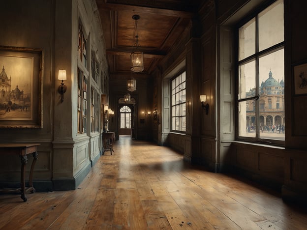 Auf dem Bild ist ein eleganter Flur eines Museums zu sehen, der gut beleuchtet ist und von Kunstwerken an den Wänden geschmückt wird. Durch große Fenster hat man einen Blick auf einen Platz mit einer beeindruckenden Architektur im Hintergrund. Der Boden ist aus Holz und trägt zur gemütlichen Atmosphäre bei.

Für Besucher des Museums könnten folgende Informationen von Interesse sein:

- **Öffnungszeiten**: Die meisten Museen haben feste Öffnungszeiten, die oft von Dienstag bis Sonntag gehen.
- **Eintrittspreise**: Viele Museen bieten ermäßigte Tarife für Studenten und Senioren an.
- **Besondere Ausstellungen**: Es lohnt sich, die aktuellen Ausstellungen zu prüfen, da viele Museen regelmäßig neue Werke zeigen.
- **Führungen**: Oft werden geführte Touren angeboten, die tiefere Einblicke in die Sammlungen ermöglichen.
- **Zugänglichkeit**: Informationen zur Barrierefreiheit sollten ebenfalls vorhanden sein, um den Besuch für alle zugänglich zu machen.

Es ist ratsam, vor einem Besuch die Website des Museums zu konsultieren, um aktuelle Informationen zu erhalten.