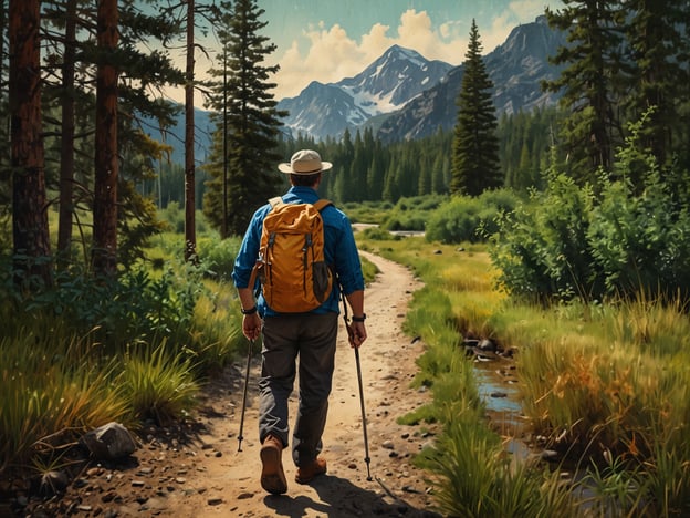 Auf dem Bild ist ein Wanderer zu sehen, der auf einem schmalen Pfad durch eine malerische Waldlandschaft geht. Um ihn herum sind hohe Bäume, grüne Sträucher und Berge im Hintergrund. Diese Szenerie eignet sich hervorragend für Aktivitäten von Naturliebhabern, wie zum Beispiel:

1. **Wandern**: Der Wanderer genießt die frische Luft und die Schönheit der Natur.
2. **Vogelbeobachtung**: In diesem Waldgebiet gibt es sicherlich viele verschiedene Vogelarten zu entdecken.
3. **Fotografie**: Die beeindruckende Landschaft bietet zahlreiche Motive für Naturliebhaber, die die Natur festhalten möchten.
4. **Meditation in der Natur**: Die ruhige Umgebung ist ideal, um zur Ruhe zu kommen und sich mit der Natur zu verbinden.
5. **Picknicken**: Ein schöner Ort, um eine Pause einzulegen und die Umgebung bei einem Snack zu genießen.

Diese Aktivitäten laden dazu ein, die Natur in vollen Zügen zu erleben und die Seele baumeln zu lassen.