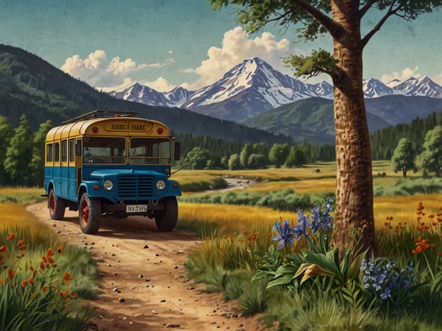 Auf dem Bild ist ein farbenfroher Bus zu sehen, der auf einem ruhigen Landweg in einer malerischen Landschaft mit Bergen und blühenden Feldern fährt. Dies erinnert an Aktivitäten und Freizeitmöglichkeiten in Las Sabanas, wie zum Beispiel:

1. **Naturerkundungen**: Genießen Sie Wanderungen in der umliegenden Natur und entdecken Sie die lokale Flora und Fauna.
2. **Fotografie**: Die beeindruckenden Landschaften machen Las Sabanas zu einem perfekten Ort für Fotografie-Enthusiasten.
3. **Ausflüge**: Ähnlich wie der Bus auf dem Bild, kann man verschiedene Touren unternehmen, um die Schönheit der Region zu erkunden.
4. **Erholung**: Genießen Sie die friedliche Umgebung zum Entspannen oder Picknicken in der Natur.

Diese Aktivitäten machen einen Besuch in Las Sabanas besonders attraktiv.