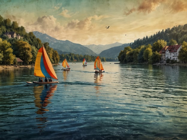 Auf dem Bild sind Segelboote auf einem ruhigen Gewässer zu sehen, umgeben von einer malerischen Landschaft mit Bergen und Bäumen. 

In Monheim gibt es ähnliche Freizeitmöglichkeiten. Hier kann man im Monheimer Wald spazieren gehen oder Rad fahren. Die nahegelegenen Flüsse und Seen bieten hervorragende Möglichkeiten zum Segeln, Kajakfahren oder einfach zum Entspannen am Wasser. Zudem gibt es regelmäßig Veranstaltungen, die sich um Wassersport und Naturaktivitäten drehen, was zu einem aktiven Lebensstil einlädt.