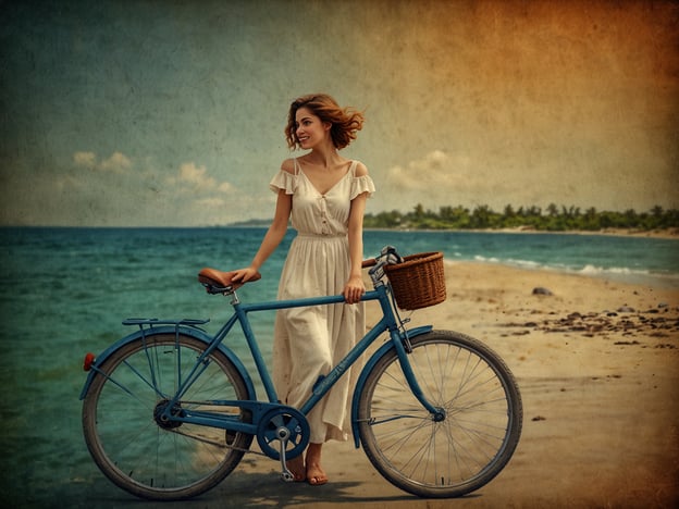 Auf dem Bild ist eine Frau zu sehen, die in einem weißen Kleid an einem Strand steht und ein blaues Fahrrad mit einem Korb hält. Der Strand wird von sanften Wellen umspült, und im Hintergrund sieht man eine grüne Küstenlandschaft.

Hier sind einige Tipps für deinen perfekten Aufenthalt in Bocas del Toro:

1. **Fahrradverleih nutzen**: Wie auf dem Bild, ist das Radfahren eine großartige Möglichkeit, die Inseln zu erkunden. Viele Orte bieten günstige Fahrradverleih an.

2. **Strände besuchen**: Verpasse nicht die wunderschönen Strände wie Playa Estrella und Red Frog Beach, ideal zum Entspannen und Schwimmen.

3. **Snorkeling und Tauchen**: Bocas ist bekannt für seine beeindruckende Unterwasserwelt. Achte darauf, eine Tour zu buchen, um die bunten Korallenriffe und die vielfältige Meeresfauna zu erleben.

4. **Einheimisches Essen probieren**: Genieße die lokale Küche in den vielen kleinen Restaurants und Beachbars. Besonders empfehlenswert sind frische Meeresfrüchte.

5. **Inselhopper-Touren**: Mach eine Tour zu den verschiedenen Inseln, um die Schönheit der Region zu entdecken—jede Insel hat ihren eigenen Charme.

6. **Entspannung**: Nehme dir Zeit, einfach am Strand zu entspannen und die atemberaubenden Sonnenuntergänge zu genießen.

Viel Spaß in Bocas del Toro!