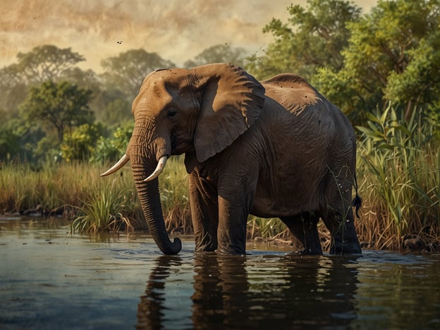 Auf dem Bild ist ein Elefant zu sehen, der in einem Gewässer steht, umgeben von grüner Vegetation. Solche Szenen sind wichtig, um auf die Herausforderungen des Schutzes der Wildnis aufmerksam zu machen. Elefanten sind aufgrund von Lebensraumverlust, Wilderei und dem Klimawandel bedroht. Schutzgebiete und nachhaltige Praktiken müssen gefördert werden, um ihre natürlichen Lebensräume zu bewahren und die Artenvielfalt zu schützen. Der Schutz solcher Tiere ist entscheidend für das ökologische Gleichgewicht und das Überleben vieler anderen Arten.