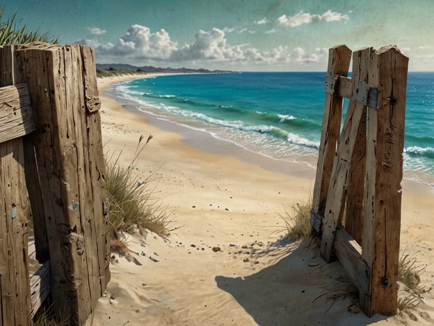 Auf dem Bild sind die schönsten Strände von Playa Blanca zu sehen. Es zeigt einen malerischen Strand mit sanften Wellen, feinem Sand und einem klaren blauen Himmel. Im Vordergrund gibt es eine Holzschranke, die den Blick auf den Strand und das Meer eröffnet. Die Szenerie vermittelt ein Gefühl von Ruhe und Entspannung, perfekt für einen Tag am Strand.