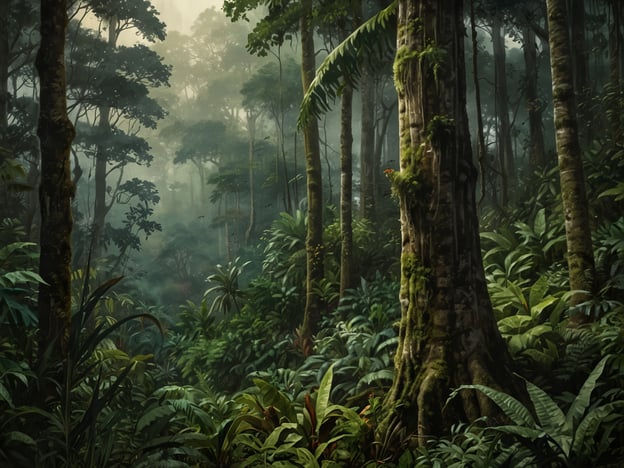 Auf dem Bild ist eine beeindruckende, grüne Landschaft eines Nebelwaldes zu sehen, die wahrscheinlich den Nebelwald von Boquete zeigt. Die dichten Bäume und das üppige Pflanzenleben schaffen eine geheimnisvolle und ruhige Atmosphäre, während der Nebel sanft durch die Baumkronen zieht. Diese Szenerie lädt ein, die natürliche Schönheit und die Vielfalt der Flora und Fauna in diesem einzigartigen Ökosystem zu entdecken.