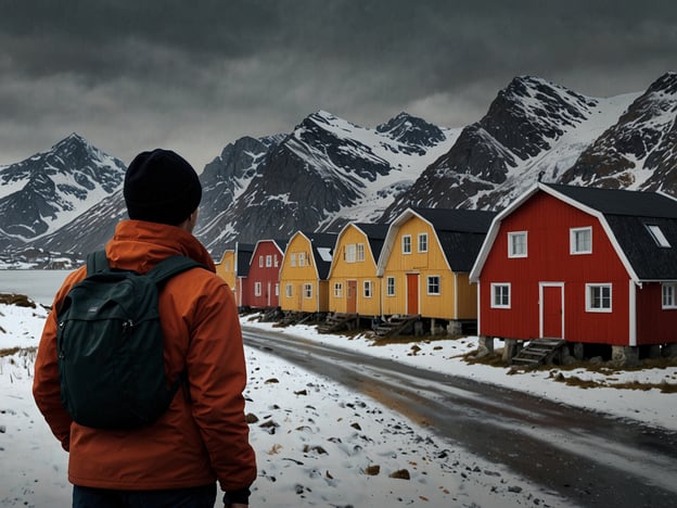 Auf dem Bild ist eine Person zu sehen, die in eine winterliche Landschaft schaut, in der bunte Holzhäuser stehen und schneebedeckte Berge im Hintergrund sichtbar sind.

Wenn du nach Flåm reist, hier sind ein paar Tipps:

1. **Anfahrt**: Flåm ist am besten mit der Bahn oder dem Auto erreichbar. Die Zugfahrt von Oslo oder Bergen ist besonders malerisch.
  
2. **Fjordtouren**: Mach eine Bootstour auf dem Nærøyfjord, einem UNESCO-Weltkulturerbe. Die Aussicht auf die steilen Berge und Wasserfälle ist atemberaubend.

3. **Wanderungen**: Es gibt viele Wanderrouten in der Umgebung, die für verschiedene Fitnesslevels geeignet sind. Die Sicht von den Bergen auf das Fjord ist spektakulär.

4. **Lokale Spezialitäten**: Probiere lokale Gerichte in den Restaurants, insbesondere Fisch und Käse.

5. **Unterkünfte**: Buche deine Unterkunft im Voraus, besonders in der Hochsaison, um die besten Plätze zu sichern.

Genieße deine Reise!