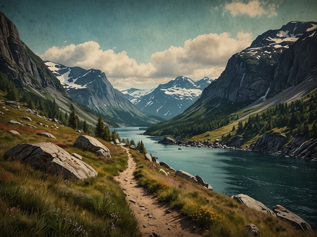 Auf dem Bild zeigt sich eine malerische Landschaft mit majestätischen Bergen und einem klaren Gewässer, umgeben von üppigem Grün und bunten Wildblumen. Diese Szenerie könnte eine Wanderung rund um Kjeragbolten perfekt widerspiegeln.

Wenn man in dieser Region wandert, erlebt man atemberaubende Ausblicke auf die Fjorde und steilen Klippen. Der Weg führt durch wunderschöne Täler, wo man die frische, klare Luft einatmet und die Stille der Natur genießen kann. Der Höhepunkt einer Wanderung zum berühmten Kjeragbolten, dem imposanten Felsen, der zwischen zwei Klippen eingeklemmt ist, bietet Nervenkitzel und einzigartige Fotomotive. 

Die Wanderung kann anspruchsvoll sein, aber die Belohnungen sind unvergesslich: Panoramablicke, die sich über das Tal ausbreiten, und das Gefühl, Teil dieser beeindruckenden Landschaft zu sein.