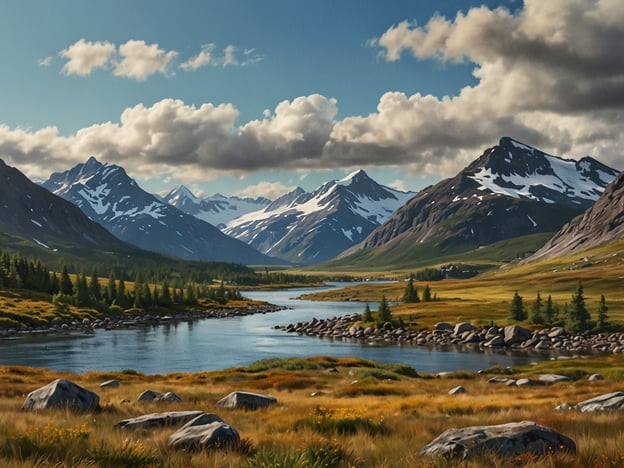 Auf dem Bild ist eine malerische Landschaft mit Bergen, einem Fluss und einer üppigen Vegetation zu sehen. Diese Szenerie ist typisch für die Naturvielfalt eines Nationalparks, wo unterschiedliche Lebensräume nebeneinander existieren. Die Gebirgszüge bieten Lebensraum für verschiedene Tierarten, während die Gewässer und Wiesen eine Vielzahl von Pflanzen und Tieren beherbergen. In solchen Gebieten findet man häufig Wildtiere wie Rehe, Vögel und vielleicht sogar größere Tiere wie Bären oder Luchse, die in den Wäldern und entlang der Flüsse leben. Die Vielfalt der Flora und Fauna trägt zur einzigartigen Ökologie des Nationalparks bei.