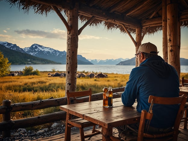 Auf dem Bild sieht man eine Person, die in einem rustikalen Lokal sitzt und auf eine malerische Landschaft mit Bergen und Wasserblick schaut. Für deinen Besuch am Nordkap könnten die folgenden praktischen Tipps hilfreich sein:

1. **Kleidung**: Ziehe dich in Schichten an, um dich an wechselnde Wetterbedingungen anzupassen. Schal, Mütze und wasserdichte Jacke sind unentbehrlich.

2. **Transport**: Informiere dich über die besten Transportmöglichkeiten, sei es mit dem Auto, Bus oder sogar Fahrrad. Einige Straßen sind in den Wintermonaten gesperrt.

3. **Unterkunft**: Buche deine Unterkunft im Voraus, besonders in der Hochsaison. Es gibt zahlreiche Optionen, von Campingplätzen bis zu Hotels.

4. **Aktivitäten**: Plane Aktivitäten wie Wandern, Bootsfahrten oder die Beobachtung von Nordlichtern, je nach Jahreszeit.

5. **Essen**: Probiere lokale Spezialitäten wie frischen Fisch oder Rentiergerichte in den Restaurants vor Ort.

6. **Respektiere die Natur**: Achte darauf, die unberührte Natur zu respektieren und hinterlasse keine Abfälle.

7. **Sicherheit**: Informiere dich über die Wetterbedingungen und halte dich an lokale Ratschläge. Bei extremem Wetter kann es gefährlich sein, alleine zu reisen.

Genieße deine Reise zum Nordkap!