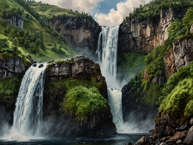 Auf dem Bild ist der Steinsdalsfossen-Wasserfall zu sehen: Ein Naturschauspiel von beeindruckender Schönheit. Wasser stürzt in mehreren Kaskaden über die Felsen und bildet dabei einen malerischen Anblick, umgeben von üppigem Grün und majestätischen Klippen. Die kraftvolle Strömung und die landschaftliche Kulisse verleihen diesem Ort eine besondere Atmosphäre.