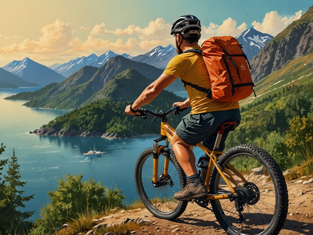 Auf dem Bild sieht man einen Mann, der auf einem Mountainbike fährt und eine atemberaubende Aussicht auf den Hardangerfjord genießt. Diese Landschaft bietet zahlreiche Abenteueraktivitäten:

1. **Mountainbiking**: Ideal für Abenteuerlustige, die die malerischen Trails entlang des Fjords erkunden möchte.
2. **Wanderungen**: Die umliegenden Berge laden zu zahlreichen Wanderungen mit herrlichem Blick auf die Fjordlandschaft ein.
3. **Kajakfahren**: Eine Möglichkeit, den Fjord aus einer anderen Perspektive zu erleben und die Natur hautnah zu erleben.
4. **Angeln**: An den ruhigen Ufern des Fjords kann man sich entspannt dem Angeln widmen.
5. **Fotografie**: Die beeindruckenden Landschaften sind perfekt für Fotografien, die die Schönheit der Natur festhalten.

Der Hardangerfjord bietet also zahlreiche Möglichkeiten für Outdoor-Abenteuer und Naturerlebnisse!