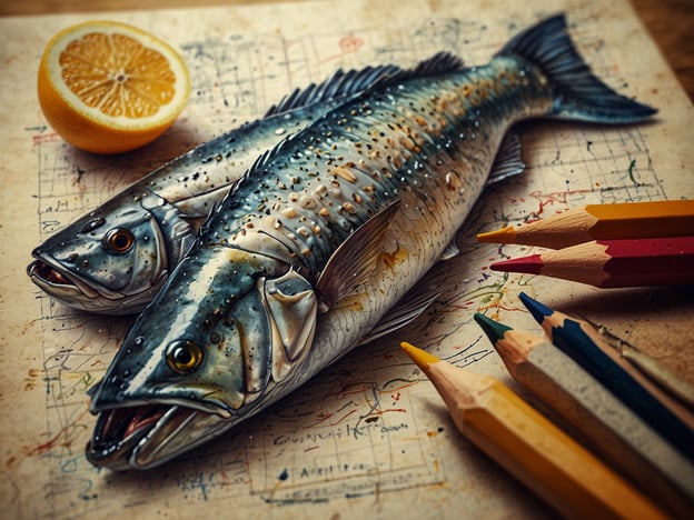 Auf dem Bild sind zwei frische Fische sowie eine Zitrone zu sehen. Dies erinnert an die kulinarischen Highlights in Henningsvær, einem malerischen Dorf in Norwegen, bekannt für seine ausgezeichneten Meeresfrüchte. Hier kannst du fangfrischen Fisch genießen, der oft auf traditionelle Weise zubereitet wird. Die Zitrone könnte als Beilage dienen, um den Geschmack der Speisen zu verfeinern. In Henningsvær gibt es viele Restaurants, die lokale Zutaten verwenden und dabei die köstliche nordische Küche präsentieren.