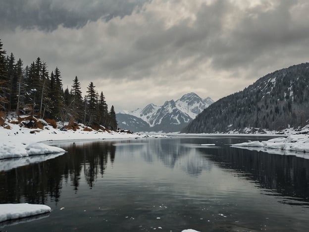 Auf dem Bild sieht man eine winterliche Landschaft mit einem ruhigen Gewässer, über das sich schneebedeckte Berge und Wälder erstrecken. In der Umgebung von Bodø gibt es zahlreiche Aktivitäten für Naturfreunde, die diese eindrucksvolle Kulisse genießen möchten:

1. **Schneeschuhwandern**: Erkunde die verschneiten Wälder und Berge zu Fuß, um die atemberaubende Natur hautnah zu erleben.
   
2. **Winterwandern**: Es gibt gut markierte Wanderwege, die eine wunderschöne Aussicht auf die umliegenden Berge bieten.

3. **Eisangeln**: An den gewässern in der Umgebung kann man während des Winters die traditionelle Aktivität des Eisangelns ausprobieren.

4. **Fotografie**: Diese eindrucksvolle Landschaft eignet sich hervorragend für Naturliebhaber und Fotografen, die die Schönheit der norwegischen Natur festhalten möchten.

5. **Tierbeobachtungen**: Halte Ausschau nach Wildtieren, die sich in der Umgebung aufhalten, insbesondere bei ruhigen Gewässern.

Bodø bietet mit seiner abwechslungsreichen Natur und den Aktivitäten das ideale Ambiente für Naturfreunde, die Winterwunder erleben möchten.