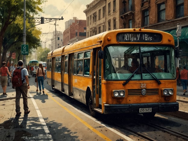 Auf dem Bild ist ein orangefarbener Bus in einer Stadtstraße zu sehen. Solche Busse sind eine kostengünstige Möglichkeit, sich während eines Billigurlaubs fortzubewegen. Sie bieten eine flexible und erschwingliche Art, verschiedene Sehenswürdigkeiten zu erreichen. Zudem gibt es oft gute Verbindungen zu anderen Transportmitteln wie Straßenbahnen oder Zügen, was das Reisen noch einfacher macht. Fußwege in der Stadt sind ebenfalls eine tolle Möglichkeit, die Umgebung zu erkunden und Geld zu sparen.