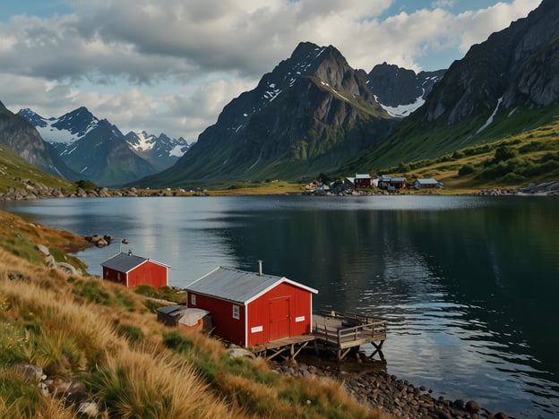 Auf dem Bild sind malerische, rote Holzhäuser am Ufer eines ruhigen Gewässers zu sehen, umgeben von imposanten Bergen und einer grünen Landschaft. 

Hier sind einige praktische Tipps für deinen Lofoten Urlaub:

1. **Beste Reisezeit**: Die Sommermonate (Mai bis September) bieten das beste Wetter und lange Tage. Für die Nordlichter ist der Winter (Oktober bis März) ideal.

2. **Wanderungen**: Nutze die vielen Wanderwege, wie den zum Reinebringen, um atemberaubende Ausblicke zu genießen.

3. **Unterkünfte**: Überlege, in einem der typischen Rorbuer (Fischerhütten) zu wohnen, um authentische Erfahrungen zu sammeln.

4. **Transport**: Ein Mietwagen ist empfehlenswert, um die Schönheit der Lofoten in deinem eigenen Tempo zu erkunden.

5. **Essen**: Probiere lokale Spezialitäten wie Fischgerichte und Kleingebäck in den charmanten Restaurants der Inseln.

6. **Aktivitäten**: Plane Aktivitäten wie Kajakfahren, Angeln oder Bootstouren zur Beobachtung von Walen und Seevögeln.

7. **Kamera nicht vergessen**: Die Landschaft ist spektakulär und perfekt für Fotos, also vergiss deine Kamera oder dein smartphone nicht!

Viel Spaß bei deinem Lofoten Abenteuer!