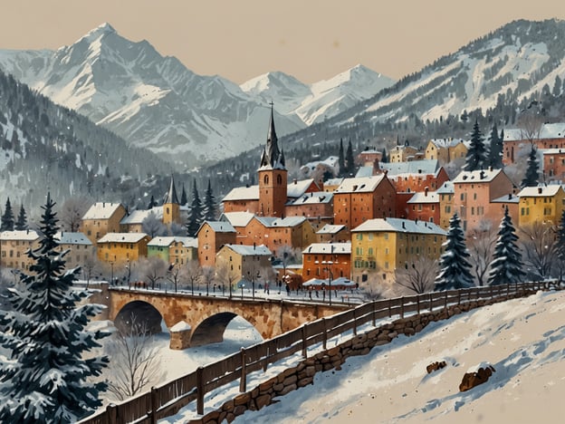 Auf dem Bild ist eine malerische Winterlandschaft mit schneebedeckten Bergen, einem kleinen malerischen Dorf mit bunten Häusern und einer Brücke zu sehen. Diese Szenerie erinnert an die besten Reiseziele für einen Weihnachtskurzurlaub, wie zum Beispiel:

1. **Zugspitze, Deutschland** – Perfekt für Ski-Fans und romantische Winterspaziergänge.
2. **Rothenburg ob der Tauber** – Eine mittelalterliche Stadt, die zur Weihnachtszeit besonders bezaubernd ist.
3. **Salzburger Land, Österreich** – Bekannt für seine Weihnachtsmärkte und die beeindruckende Alpenlandschaft.
4. **Chamonix, Frankreich** – Ideal für Wintersport und charmante alpine Dörfer.
5. **Interlaken, Schweiz** – Ein schöner Ort für Outdoor-Aktivitäten und atemberaubende Ausblicke auf die Berge.

Diese Orte bieten eine perfekte Kulisse für einen unvergesslichen Weihnachtskurzurlaub.