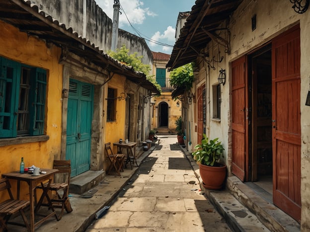 Auf dem Bild ist eine schmale, malerische Gasse mit bunten Häusern zu sehen, die gelbe und blaue Wände sowie holzene Türen haben. Es gibt kleine Tische und Stühle, die an den Seiten der Straße stehen, und pflanzen in großen Töpfen, die zur Atmosphäre beitragen.

### Praktische Tipps für eine Reise nach Sansibar:

1. **Reisezeit**: Die beste Zeit für einen Besuch ist von Juni bis Oktober, wenn das Wetter trocken und kühl ist.

2. **Kleidung**: Leichte, atmungsaktive Kleidung ist ideal. Denke daran, respektvoll zu kleiden, besonders beim Besuch von religiösen Stätten.

3. **Transport**: Nutze ein Taxi oder lokale Minibusse (Dala Dala) für die Fortbewegung. Mietwagen sind ebenfalls eine Option, aber sei vorsichtig beim Fahren.

4. **Essen**: Probiere lokale Spezialitäten wie Pilau und frische Meeresfrüchte. Street Food ist ein Muss, aber achte auf die Hygiene.

5. **Sehenswürdigkeiten**: Besuche Stone Town, die Gewürzfelder und die traumhaften Strände. Mache eine Dhow-Kreuzfahrt bei Sonnenuntergang.

6. **Sicherheit**: Achte auf persönliche Gegenstände und sei vorsichtig mit Wertsachen, besonders in überfüllten Gegenden.

7. **Gesundheitsvorsorge**: Stelle sicher, dass Du alle notwendigen Impfungen hast und überlege, Malariaprophylaxe zu nehmen.

8. **Geld**: Die lokale Währung ist der Tansanische Schilling. Es ist ratsam, etwas Bargeld dabei zu haben, da nicht überall Kreditkarten akzeptiert werden. 

Viel Spaß bei Deiner Reise!