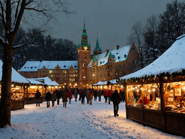 Auf dem Bild ist ein wunderschöner Weihnachtsmarkt zu sehen, der in einer malerischen, schneebedeckten Umgebung stattfindet. Umgeben von festlich beleuchteten Buden, die eine Vielzahl von handgefertigten Waren und kulinarischen Spezialitäten anbieten, scheint es, dass viele Menschen den Markt besuchen und eine gemütliche Atmosphäre genießen. 

In der Hansestadt gibt es besondere Weihnachtsmärkte, wie den historischen Weihnachtsmarkt in Lübeck, der für seine beeindruckende Altstadt und das Holstentor bekannt ist. Ein weiterer schöner Markt ist der Weihnachtsmarkt in Hamburg, der am Rathausmarkt stattfindet und unter anderem mit einem bezaubernden Lichtermeer begeistert. Diese Märkte ziehen jedes Jahr zahlreiche Besucher an und bieten eine festliche Vorfreude auf das Weihnachtsfest.