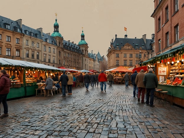 Auf dem Bild ist ein traditioneller Weihnachtsmarkt zu sehen, der mit festlich dekorierten Ständen und Lichtern geschmückt ist. Menschen schlendern über die gepflasterte Straße und genießen die festliche Atmosphäre. Solche Weihnachtsmärkte sind in Berlin besonders beliebt, wo man Glühwein, gebrannte Mandeln und handwerkliche Geschenke finden kann. Die historischen Gebäude im Hintergrund tragen zur idyllischen Kulisse bei und unterstreichen den Charme der Weihnachtsmärkte in der Stadt.