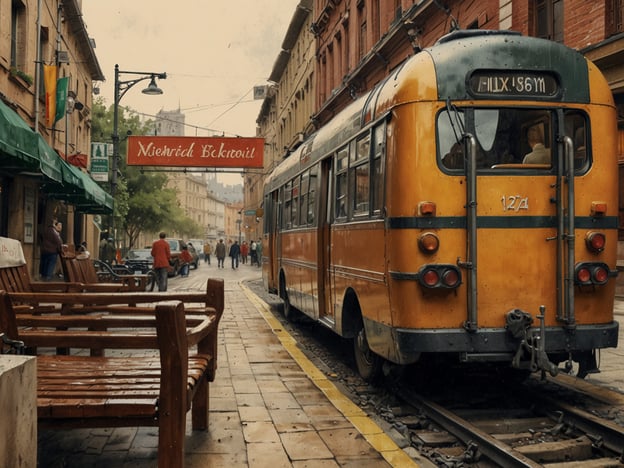 Auf dem Bild ist eine charmante Stadtstraße zu sehen, die von alten Gebäuden gesäumt ist. Ein gelber Straßenbahnwagen steht auf den Gleisen, während Menschen auf der Straße flanieren. Es gibt auch einige Bänke und Restaurants, die eine einladende Atmosphäre schaffen. Im Hintergrund ist ein Schild mit dem Text „Niehrid Bcktroil“ sichtbar, was darauf hindeuten könnte, dass dies ein beliebter Ort oder eine Attraktion ist. Der wetterähnliche Zustand lässt vermuten, dass es regnet oder neblig ist, was der Szene eine nostalgische Stimmung verleiht.

Wenn Sie mehr über die Umgebung erfahren möchten oder Tipps für einen Besuch geben lassen wollen, stehe ich Ihnen gerne zur Verfügung!