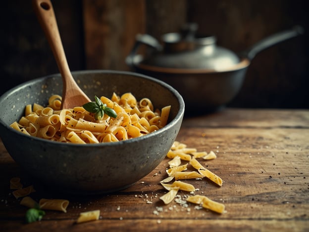 Auf dem Bild ist eine Schüssel mit Pasta zu sehen, die mit frischem Basilikum garniert ist. Beliebte Zubereitungsarten in Italien sind beispielsweise:

1. **Aglio e Olio** – Pasta mit Olivenöl, Knoblauch und Chilis.
2. **Carbonara** – Pasta mit einer Soße aus Eiern, Käse, Speck und schwarzem Pfeffer.
3. **Pesto alla Genovese** – Pasta mit einer Soße aus frischem Basilikum, Knoblauch, Pinienkernen, Parmesan und Olivenöl.
4. **Lasagne** – Schichten von Pasta mit Fleisch, Bechamelsauce und Tomatensauce.
5. **Arrabbiata** – Pasta mit einer scharfen Tomatensoße, die Knoblauch und Chilis enthält.

Diese Zubereitungsarten zeigen die Vielfalt und den Reichtum der italienischen Küche!