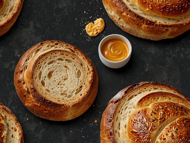 Auf dem Bild sind verschiedene Brote zu sehen, die typisch für die französische Küche sind. Dazu könnte beispielsweise **Brioche** gehören, ein süßes, weiches Brot, das häufig zum Frühstück serviert wird. 

Ein weiteres beliebtes Rezept wäre **Pain de Campagne**, ein rustikales Landbrot, das aus Sauerteig besteht und oft eine knusprige Kruste hat. 

Am Rand sieht man auch eine kleine Schale mit einer Cremé oder einer Art Aufstrich, was gut zu diesen Brotsorten passen würde. Ein klassisches französisches Frühstück könnte also so aussehen: frisch gebackene Brötchen mit etwas Butter oder Marmelade.