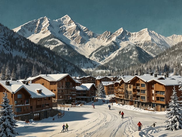 Auf dem Bild ist eine winterliche Berglandschaft zu sehen, die von schneebedeckten Hügeln und majestätischen Bergen umgeben ist. Im Vordergrund befinden sich malerische Holzchalets, die unter einer Schneedecke liegen. Menschen sind beim Skifahren oder im Schnee aktiv. 

Bei der Wahl des richtigen Skigebiets ist es wichtig, auf die Schneeverhältnisse, die Vielfalt der Pisten und die Infrastruktur zu achten. Dieses Bild vermittelt den Eindruck eines idealen Ortes für Wintersportler, da die Umgebung sowohl für Anfänger als auch für erfahrene Skifahrer geeignet sein könnte.