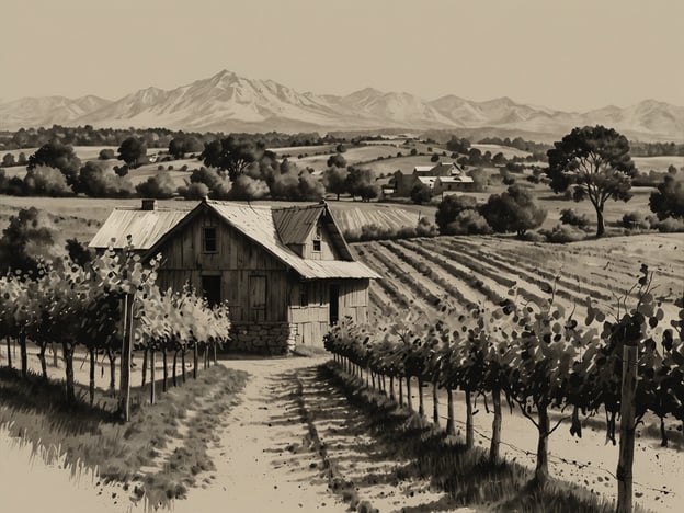 Auf dem Bild ist eine ländliche Szene zu sehen, die ein altes Holzhaus, Weinreben und eine malerische Landschaft mit Bergen im Hintergrund zeigt. 

Hier sind einige Reisetipps für deinen Aufenthalt in einer ähnlichen Umgebung:

1. **Weinproben**: Besuche lokale Weinkellereien und nimm an Weinproben teil. Viele Weingüter bieten Führungen an, bei denen du mehr über die Weinproduktion lernen kannst.

2. **Naturwanderungen**: Nutze die Gelegenheit, die Natur zu erkunden. Suche nach Wanderwegen in der Umgebung, um die schöne Landschaft und die Bergblicke zu genießen.

3. **Lokale Küche**: Probiere regionale Spezialitäten in örtlichen Restaurants oder auf Bauernmärkten. Oft haben die Regionen kulinarische Besonderheiten, die man unbedingt testen sollte.

4. **Fotografie**: Vergiss nicht, deinen Fotoapparat mitzunehmen! Die schönen Landschaften und das ländliche Flair sind ideale Motive.

5. **Entspannung**: Genieße die ruhige Atmosphäre und nimm dir Zeit, um dich zu entspannen – vielleicht bei einem Picknick in den Weinbergen.

Diese Aktivitäten können dazu beitragen, deinen Aufenthalt unvergesslich zu machen!