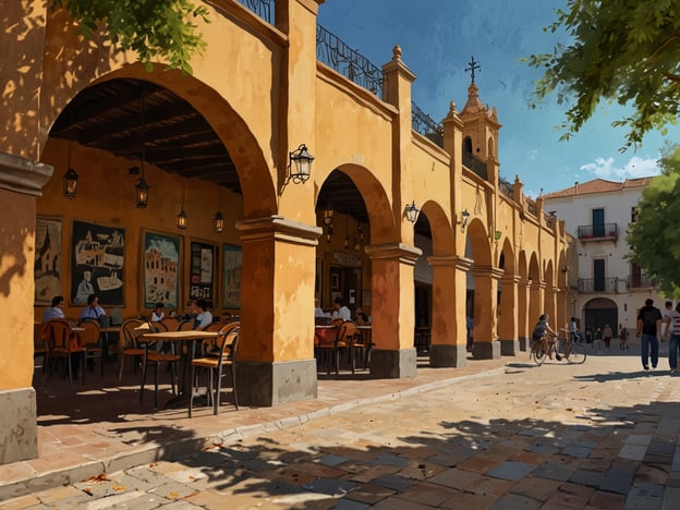 Auf dem Bild ist ein malerischer Platz in Córdoba zu sehen, mit eleganten Säulen, die eine Atmosphäre von Gemütlichkeit und Tradition vermitteln. Hier sind einige Tipps für einen unvergesslichen Aufenthalt in Córdoba:

1. **Besuchen Sie die Mezquita**: Dieses beeindruckende Gotteshaus ist ein Meisterwerk maurischer Architektur und ein absolutes Muss.

2. **Erkunden Sie die Altstadt**: Schlendern Sie durch die engen, verwinkelten Gassen und entdecken Sie die charmanten Patios, die voller Blumen sind.

3. **Genießen Sie die lokale Küche**: Probieren Sie typischen Gerichte wie Salmorejo, Flamenquín oder die berühmte Córdoba-Reisgerichte.

4. **Nehmen Sie an einem Flamenco-Abend teil**: Genießen Sie eine authentische Flamenco-Show, um die kulturelle Vielfalt der Stadt zu erleben.

5. **Besuchen Sie das Alcázar**: Das historische Schloss bietet wunderschöne Gärten und einen Einblick in die Geschichte der Region.

6. **Bummeln Sie über den Marktplatz**: Ein Marktbesuch ist eine tolle Möglichkeit, lokale Produkte zu probieren und Souvenirs zu kaufen.

Mit diesen Tipps wird Ihr Aufenthalt in Córdoba sicher unvergesslich!