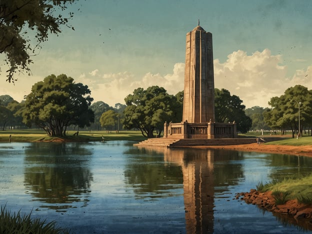 Auf dem Bild ist ein Monument zu sehen, das vermutlich das **Monumento a la Bandera** in Rosario darstellt. Dieses beeindruckende Denkmal ist ein wichtiges touristisches Highlight der Stadt und erinnert an die argentinische Flagge und deren Schöpfer, Manuel Belgrano. Es steht in einem schönen Park am Ufer des Paraná-Flusses, umgeben von üppigem Grün, was eine malerische Kulisse bietet. Viele Besucher genießen es, in der Umgebung zu spazieren oder am Wasser zu verweilen.