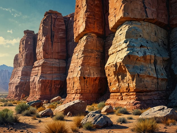 Auf dem Bild sind beeindruckende Felsformationen zu sehen, die an die einzigartige Geologie des Ischigualasto-Parks erinnern. Dieser Park, auch bekannt als Valle de la Luna, zeichnet sich durch seine außergewöhnlichen sedimentären Gesteinsschichten und skurrilen Felsformationen aus, die durch Erosion in verschiedene Formen geformt wurden. Die leuchtenden Rot- und Erdtöne der Felsen sind typisch für die Region und spiegeln die geologischen Prozesse wider, die während des Trias-Zeitalters stattfanden. Solche Landschaften sind nicht nur landschaftlich schön, sondern auch von großer geologischer und paläontologischer Bedeutung.