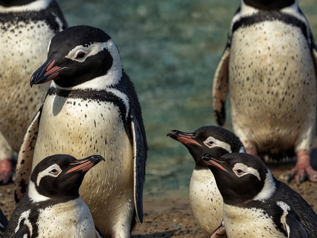 Auf dem Bild sind mehrere Magellan-Pinguine zu sehen. Diese Pinguinart ist bekannt für ihr auffälliges schwarz-weißes Gefieder und ihre charakteristischen, runden Köpfe. Magellan-Pinguine leben hauptsächlich an den Küsten von Südamerika, insbesondere in Argentinien, Chile und den umliegenden Inseln. Sie bevorzugen warme Gewässer und Bruthabitate in der Nähe von Stränden oder zwischen Felsen, wo sie ihre Nester aus Gras und Steinen bauen. Diese sozialen Vögel leben oft in großen Kolonien und zeigen ein ausgeprägtes soziales Verhalten.