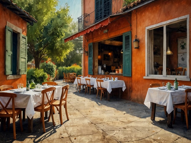 Auf dem Bild ist ein charmantes Restaurant im Freien mit weißen Tischdecken und Holzmöbeln zu sehen. Im Hintergrund sieht man ein Gebäude mit orangefarbener Fassade und grünen Fensterläden, umgeben von Bäumen und gut gepflegten Blumen.

Für einen perfekten Aufenthalt in San Rafael empfehle ich Folgendes:

1. **Lokale Gastronomie**: Genieße die regionale Küche in einem der zahlreichen Restaurants. Probiere lokale Weine und saisonale Gerichte.

2. **Naturerlebnisse**: Entdecke die umgebende Natur durch Wanderungen oder Fahrradtouren. Die Landschaft ist atemberaubend und bietet viele schöne Ausblicke.

3. **Kulturelle Veranstaltungen**: Informiere dich über lokale Festivals und Märkte, um die Kultur von San Rafael hautnah zu erleben.

4. **Weinproben**: Besuche einige der Weingüter der Region, um die berühmten Weine zu probieren und mehr über den Weinherstellungsprozess zu erfahren.

5. **Entspannung**: Plane Zeit zum Entspannen an einem der schönen Plätze oder in Parks ein, um die Atmosphäre der Stadt zu genießen.