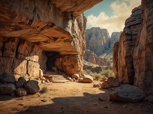 Auf dem Bild ist der Eingang einer Höhle zu sehen, umgeben von einer beeindruckenden Felslandschaft. Diese Szenerie erinnert an die Cueva de las Manos in Argentinien, die für ihre prähistorischen Felsmalereien bekannt ist. 

Die Cueva de las Manos, die übersetzt „Höhle der Hände“ bedeutet, ist berühmt für die Abdrücke von Händen, die mit verschiedenen Techniken auf die Wände aufgetragen wurden. Diese Kunstwerke stammen aus der Zeit von etwa 9000 bis 13000 v. Chr. und geben Einblicke in das Leben der frühen Menschen in der Region. Die Höhle ist ein UNESCO-Weltkulturerbe und zieht Besucher an, die die faszinierende Verbindung zwischen Kunst, Geschichte und der Natur erleben möchten.