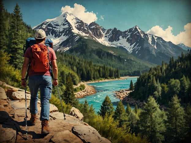 Auf dem Bild ist ein Wanderer zu sehen, der mit einem Rucksack auf einem Pfad in den Bergen unterwegs ist. Die beeindruckende Landschaft mit hohen, schneebedeckten Bergen und einem klaren, blauen Fluss bietet perfekte Bedingungen für verschiedene Abenteueraktivitäten. 

Hier sind einige Aktivitäten für Abenteuerlustige:

1. **Wandern**: Erkunde zahlreiche Wanderwege, die durch atemberaubende Landschaften führen.
2. **Klettern**: Nutze die felsigen Berghänge für Klettertouren, sowohl für Anfänger als auch für erfahrene Kletterer.
3. **Mountainbiken**: Fahre mit dem Mountainbike auf schmalen Pfaden und genieße die frische Luft.
4. **Wildwasserrafting**: Wenn der Fluss es zulässt, könnte Wildwasserrafting ein spannendes Abenteuer sein.
5. **Fotografie**: Halte die wunderschönen Landschaften und die Tierwelt mit deiner Kamera fest.
6. **Camping**: Übernachte unter dem Sternenhimmel und genieße die Ruhe der Natur.

Diese Aktivitäten machen die Umgebung ideal für Natur- und Abenteuerliebhaber!