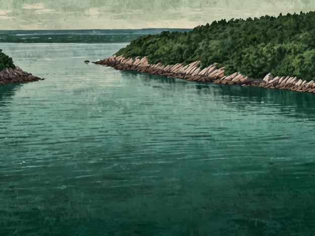 Auf dem Bild ist das smaragdgrüne Wasser der Laguna Verde zu sehen, das sanft zwischen den Ufern fließt. Umgeben von bewaldeten Hügeln und rauen Felsen bietet die Szenerie einen friedlichen Anblick der Natur. Der Himmel ist grau und trägt zur ruhigen Atmosphäre des Gewässers bei.