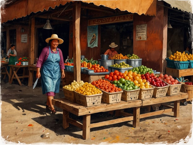 Auf dem Bild ist ein bunter Markt in Villa Tunari zu sehen, wo frisches Obst und Gemüse verkauft wird. Die Verkäuferinnen, die in traditionellen Kleidern gekleidet sind, bieten eine Vielzahl an regionalen Produkten an, die für die lokale Küche wichtig sind. Hier können Passanten exotische Früchte wie Mangos, Papayas und verschiedene Zitrusfrüchte entdecken, die in den köstlichen Gerichten der Region Verwendung finden. Die Atmosphäre des Marktes spiegelt die Lebensart und den kulinarischen Reichtum von Villa Tunari wider.