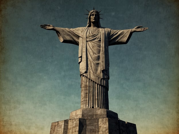 Auf dem Bild ist die Christusstatue zu sehen. Die Christusstatue: Ein Symbol der Hoffnung, steht auf dem Corcovado-Berg in Rio de Janeiro, Brasilien. Sie strahlt eine Botschaft des Friedens und der Toleranz aus und ist ein beliebtes Wahrzeichen und eine Touristenattraktion.