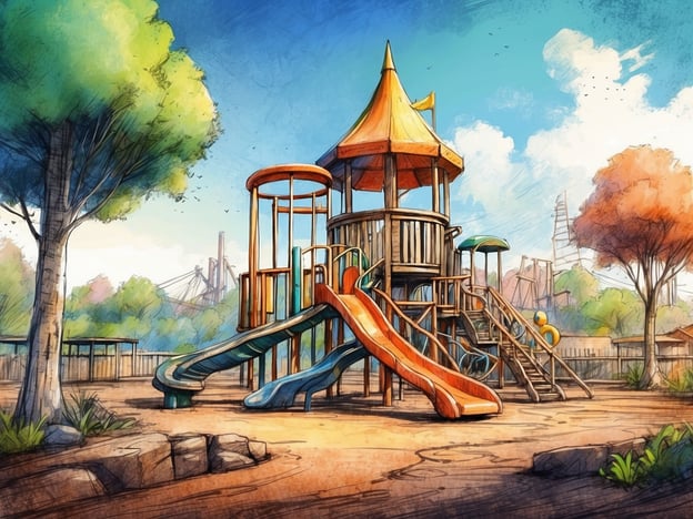 Auf dem Bild ist ein Abenteuerspielplatz zu sehen, der aus einer großen Kletterstruktur mit Rutschen besteht. Der Spielplatz ist von Bäumen und einem hellen Himmel umgeben, was eine freundliche und einladende Atmosphäre schafft. 

Der Abenteuerspielplatz Grafenau könnte ein ähnlicher Ort sein, der Kindern die Möglichkeit bietet, zu spielen, zu klettern und ihre motorischen Fähigkeiten zu entwickeln. Solche Plätze sind oft mit verschiedenen Spielgeräten ausgestattet und bieten Raum für Bewegung und soziale Interaktionen.