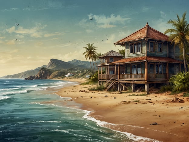 Auf dem Bild ist eine malerische Küstenlandschaft zu sehen, die von einem schönen Strand mit sanften Wellen, Palmen und einem charmanten Holzhaus geprägt ist. 

Hier sind einige praktische Tipps für deinen Besuch in Natal:

1. **Strände erkunden**: Besuche die berühmtesten Strände wie Ponta Negra und Genipabu. Jeder Strand hat seinen eigenen Charakter und Aktivitäten.

2. **Wassersport ausprobieren**: Natal bietet zahlreiche Wassersportmöglichkeiten, einschließlich Jetski, Windsurfen und Sandbuggy-Touren in den Dünen von Genipabu.

3. **Lokale Küche genießen**: Probiere regionale Spezialitäten wie "carne de sol" oder frische Meeresfrüchte in einem der vielen Restaurants am Strand.

4. **Kulturelle Sehenswürdigkeiten**: Besuche die Festung Reis Magos und das Forte dos Três Reis Magos für einen Einblick in die Geschichte der Region.

5. **Transport**: Miete ein Auto oder nutze lokale Taxis, um flexibel die Umgebung zu erkunden. 

6. **Sonnenschutz**: Denke daran, Sonnenschutzmittel aufzutragen, da die Sonne in Natal sehr stark sein kann.

7. **Sprache**: Ein paar grundlegende portugiesische Sätze können hilfreich sein, da nicht alle Einheimischen Englisch sprechen.

Viel Spaß in Natal!