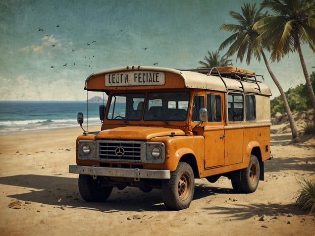 Auf dem Bild ist ein orangefarbener Bus zu sehen, der an einem Strand steht. Um ihn herum gibt es Palmen und einen schönen Blick auf das Meer. Hier sind einige Aktivitäten, die zu dieser Szene passen:

1. **Strandspaziergang**: Genießen Sie die frische Luft und die Wellen am Strand.
2. **Picknick**: Machen Sie eine Pause und genießen Sie eine Mahlzeit unter den Palmen.
3. **Fotografie**: Nutzen Sie die Gelegenheit, um malerische Bilder von der Umgebung zu machen.
4. **Surfen**: Wenn die Wellen hoch genug sind, könnte dies ein idealer Ort zum Surfen sein.
5. **Camping**: Verbringen Sie eine Nacht im Bus und genießen Sie den Sternenhimmel am Strand.

Egal, ob Ruhe oder Abenteuer, diese Szene bietet für jeden etwas!