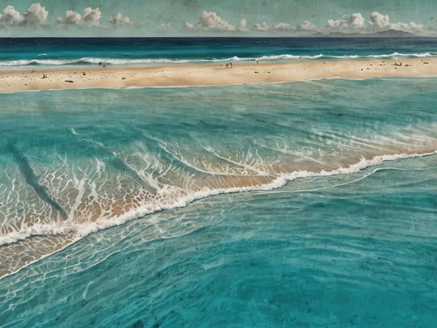 Auf dem Bild sind die atemberaubenden Strände von Maragogi zu sehen. Das klare, türkisfarbene Wasser harmoniert perfekt mit dem feinen, hellen Sandstrand, während sanfte Wellen an die Küste rollen. Der Himmel ist blau, durchzogen von wenigen Wolken, was eine friedliche und einladende Atmosphäre schafft. Diese Szenerie repräsentiert das tropische Paradies, für das Maragogi bekannt ist.