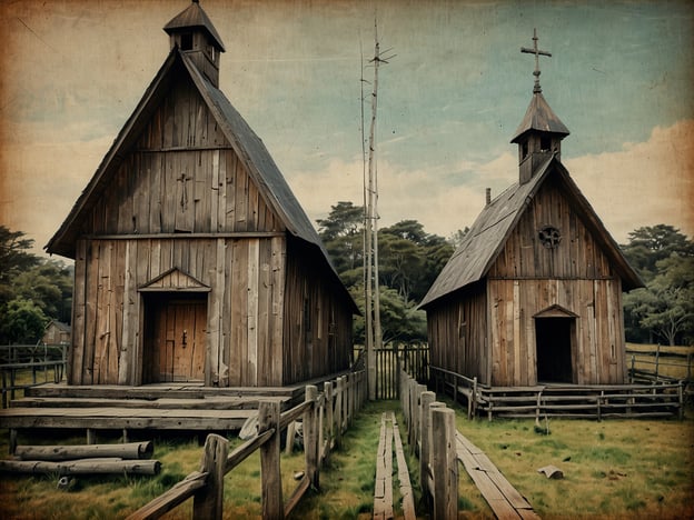 Auf dem Bild sind zwei Holzkirchen zu sehen, die typisch für die Region Chiloé in Chile sind. Diese Kirchen sind ein herausragendes Beispiel für die Kultur und Architektur der Insel. Sie zeichnen sich durch ihre charakteristische Holzbauweise aus, die oft mit unterschiedlichen Details wie Holzschnitzereien und bunten Fassaden geschmückt ist. Die Verwendung von lokalem Holz, die einfache Form und die prägnanten Dächer spiegeln die Baukunst der chilenischen Kolonialzeit wider. Die Holzkirchen von Chiloé sind auch UNESCO-Weltkulturerbe und stellen ein wichtiges kulturelles Erbe dar.